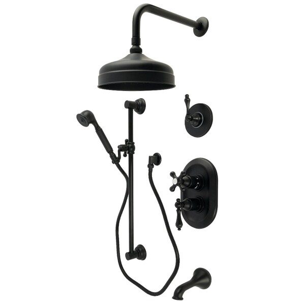 Kingston Brass Thermostatic Tub and Shower System, Matte Black KSK36300AL - main