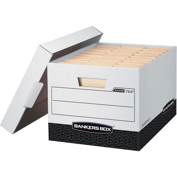 Bankers Box File Box, Corrugated Fiberboard, 12 in W, 15 in D, 10 in H, Lift-Off Locking Lid Closure 00724 - main