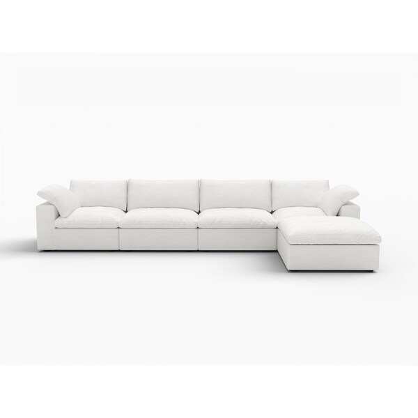 Homeroots 160" White Linen Blend Modular Sofa With Ottoman And Storage 714554 - main