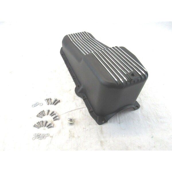 Absurdo Aluminum Finned Oil Pan for 1986-Up SBC Cherolet 283-400 Dipstick on Passenger Side, Black AB2192416 - main