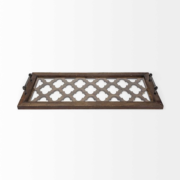 Homeroots 35in Silver Wood Indoor Outdoor Tray With Handles 376037 - main