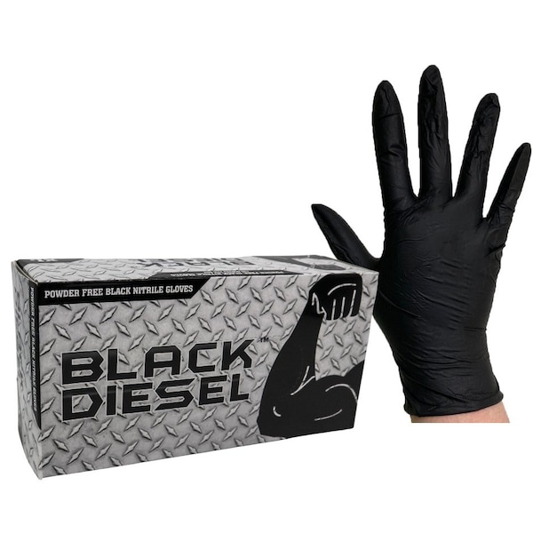 The Black Diesel Disposable Gloves, Black Diesel, Heavy Duty Nitrile, 4 mil, Black, M, 100 PK 70000-M - main