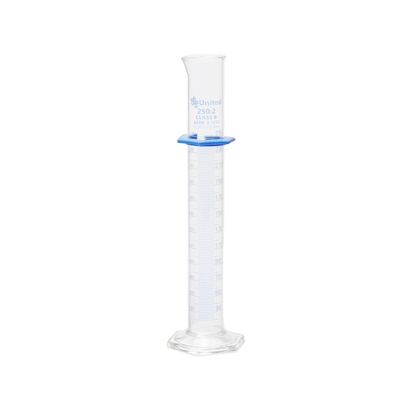 United Scientific Graduated Cylinders, Double Scale, Borosilicate Glass, 250 mL, Class B UNCYLNGB-250 - main