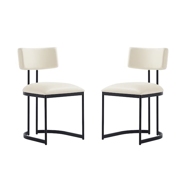 Manhattan Comfort Juno Contemporary Modern Vegan Leather Metal Side Chair in Cream - Set of 2 DC1609-1 - main