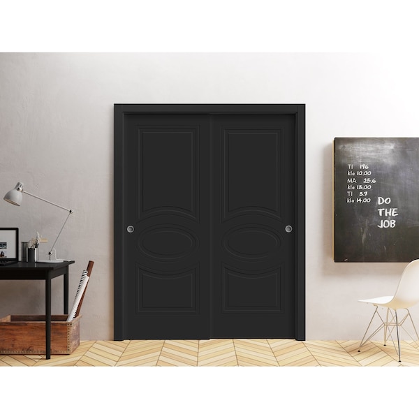 Vdomdoors Sliding Closet Bypass Doors 64 x 80 inches / Mela 7001 Painted Black / Rails Hardware Set / Wood So MELA7001DBD-TCF-64 - main