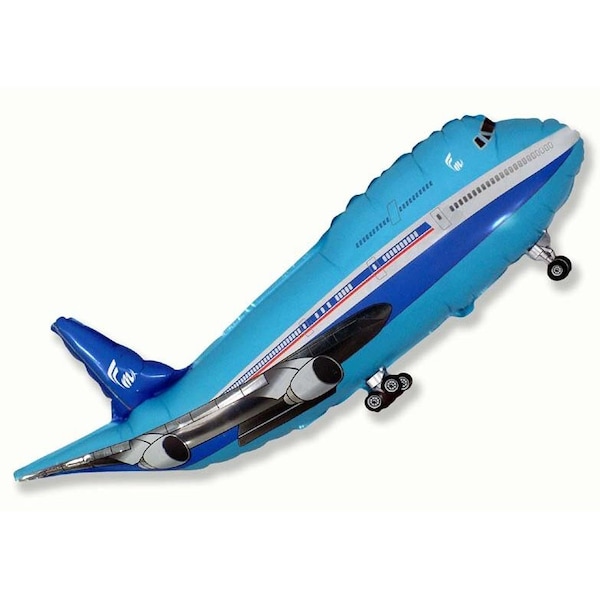 Loonballoon BLUE Air Plane AIRPLANE Jet Adventure Bon Voyage 40in. Party Favor MYLAR Balloon LoonBallon- dalv1424 - main