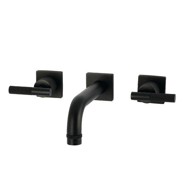 Kingston Brass Double-Handle Wall Mount Bathroom Faucet with Knurled Handle, Matte Black KS6120KNL - main