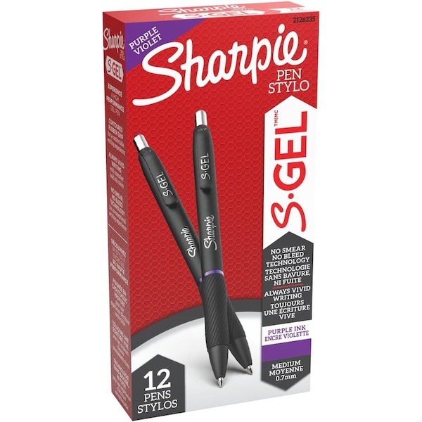 Sharpie S-GEL RETRACTABLE GEL PEN, MEDIUM 0.7 MM, PURPLE INK, PURPLE BARREL, DOZEN 2126235 - main