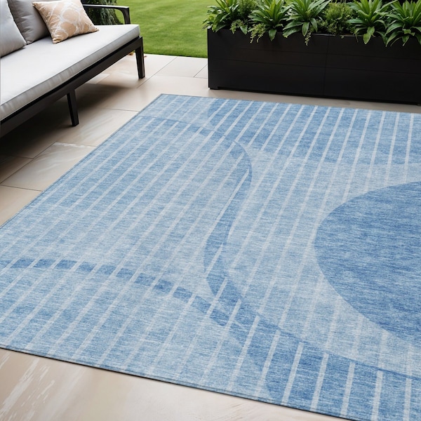 Homeroots 5' X 8' Denim Blue And Sky Blue Striped Washable Indoor Outdoor Area Rug 583065 - main