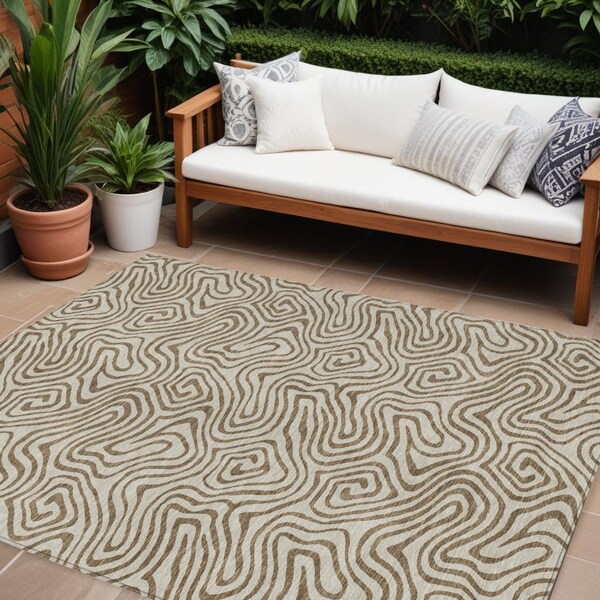 Homeroots 8' X 10' Beige And Brown Abstract Washable Indoor Outdoor Area Rug 599781 - main