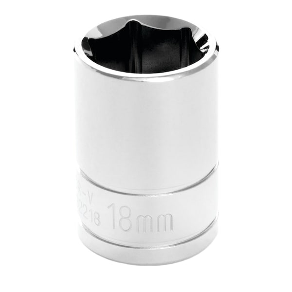 Perform Tool Socket 1/2 In Drive; 18 mm; Metric; 6 Point; Polished Nickel Chrome Plated; Vanadium Alloy Steel W32218 - main