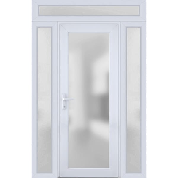 Vdomdoors Front Exterior Prehung FiberGlass Door Frosted Glass / Manux 8102 White Silk / 2 Sidelight and Tran MANUX8102EXD-WS-W14+30+14 x H80+14-RH - main