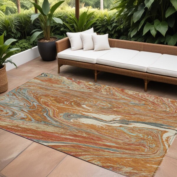 Homeroots 9' X 12' Brown Beige And Gray Abstract Washable Indoor Outdoor Area Rug 602669 - main