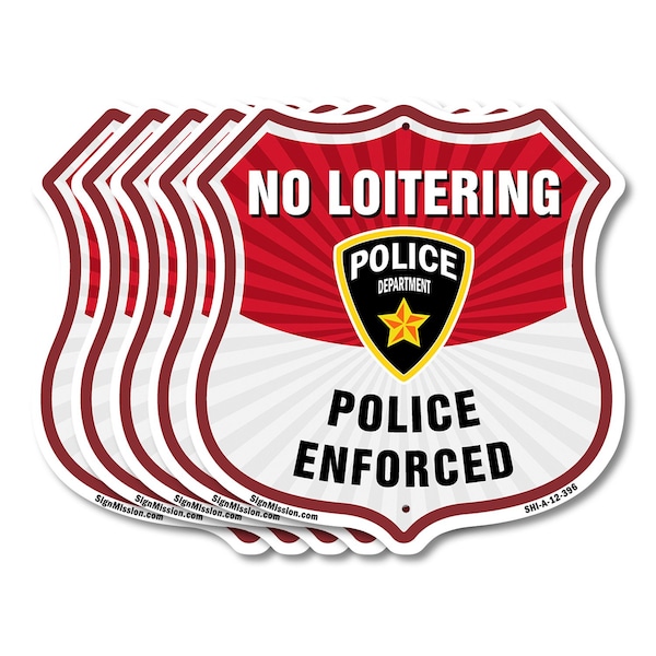 Signmission No Loitering Shield Sign Police Enforced, 12 inch X 12 inch, Aluminum Metal Sign, 5PK SHI-A-5Pack-12-396 - main
