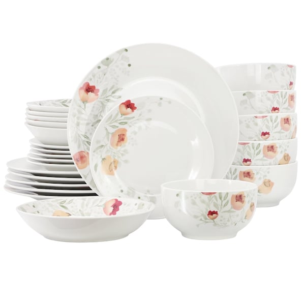 Elama Poppy 24 Piece Porcelain Double Bowl Dinnerware Set, Service for 6 750123747M - main