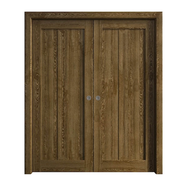 Sartodoors Sliding French Double Pocket Doors 60 x 96 inches, Ego 5006 Marble Oak, Kit Rail Hardware, Solid EGO5006DP-DMR-6096 - main