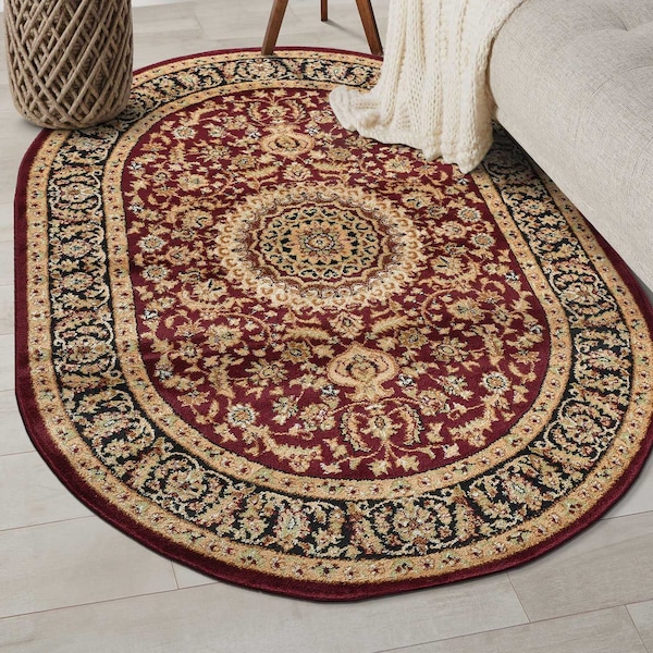 World Rug Gallery Traditional Oriental Medallion Design Area Rug 5 ft x 7 ft Oval Burgundy 101BURGUNDY5OV - main