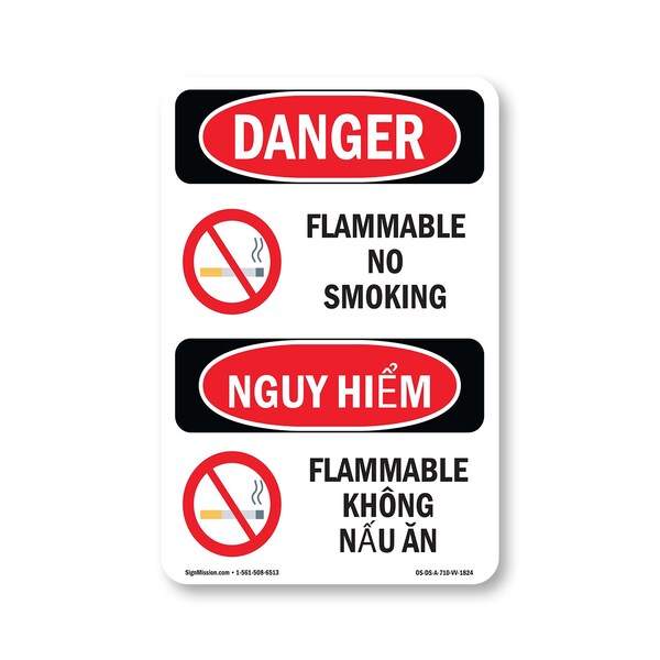 Signmission OSHA, Flammable No Smoking Bilingual, 10in X 7in Alum, 7" W, 10" L, Flammable No Smoking Bilingual OS-DS-A-710-VV-1824 - main