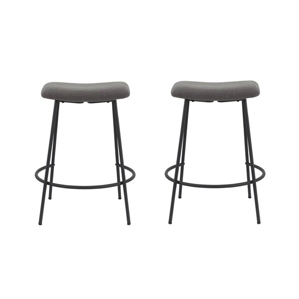 Homeroots Set of Two 26" Gray and Black Fabric and Metal Backless Counter Height Bar Chairs, 2PK 555019 - main