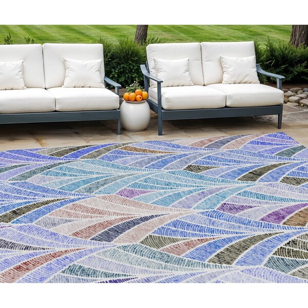 Homeroots 8' X 10' Blue Brown And Purple Geometric Washable Indoor Outdoor Area Rug 589209 - main