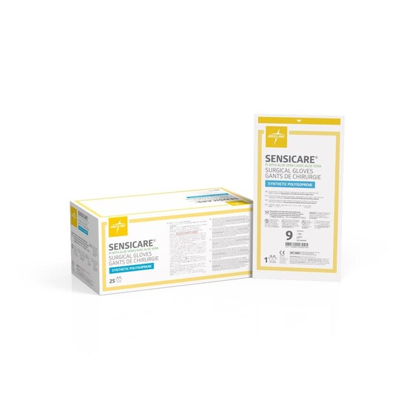 Medline SensiCare PI with Aloe Surgical Gloves, Size 9, 100PK MSG1090 - main