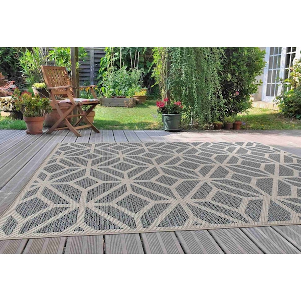 World Rug Gallery Contemporary Geometric Indoor/Outdoor Area Rug 4 ft x 6 ft Blue 411BLUE4X6 - main