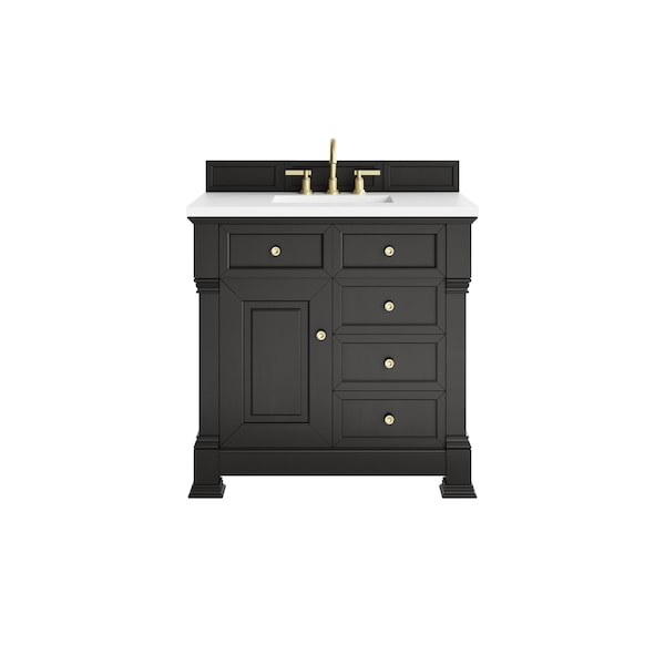 James Martin Vanities Brookfield 36 in. Single Vanity, Black Onyx, w/ 3 CM White Zeus Silestone Top 547-V36-BKO-3WZ - main