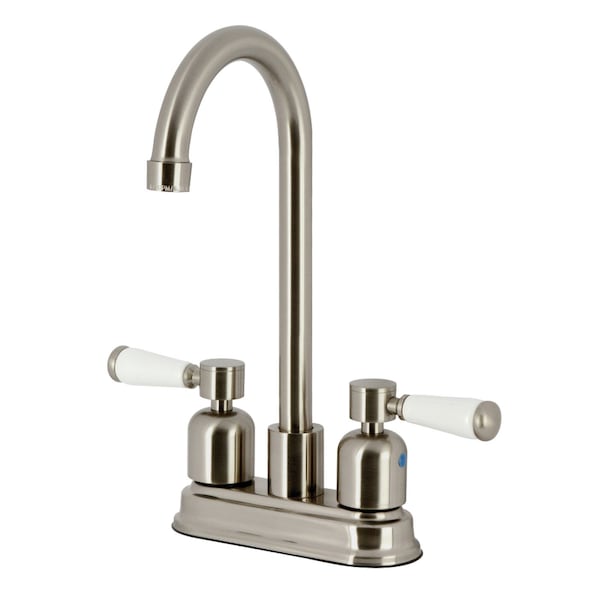 Kingston Brass Double-Handle 4" Centerset High-Arc Bar Faucet, Brushed Nickel FB8498DPL - main