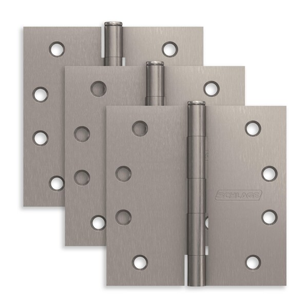 Schlage Residential Pack of 3 4in x 4in Square Corner Hinges Satin Nickel Finish, 3PK S3P1020FRP619 - main