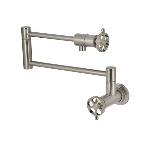 Kingston Brass Wall Mount Pot Filler Faucet with Knurled Handle, Brushed Nickel KS4108RKZ - main