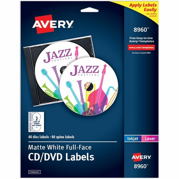 Avery Dennison Avery Inkjet Full-Face CD Labels, Matte White, 40/Pack 8960 - main