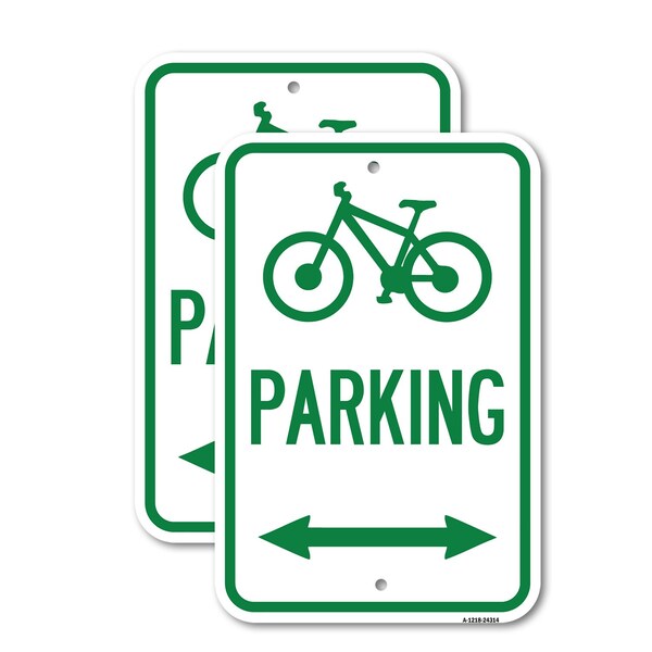 Signmission Bicycle Symbol Parking With Bidirectional Arrow, 18'' X 24'' 2 Signs, Heavy Gauge Aluminum, 2PK A-1824-2PACK-24314 - main