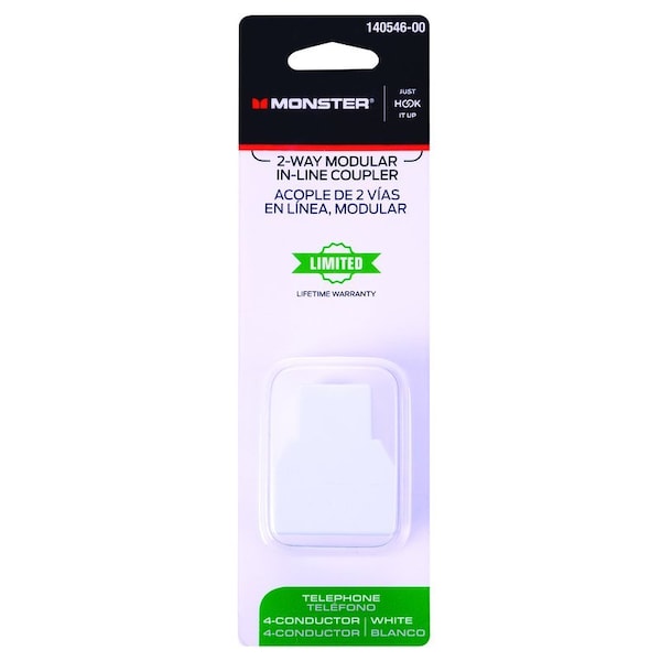Monster Cable Just Hook It Up 0 ft. L White 2-Way In Line Coupler 140546-00 - main