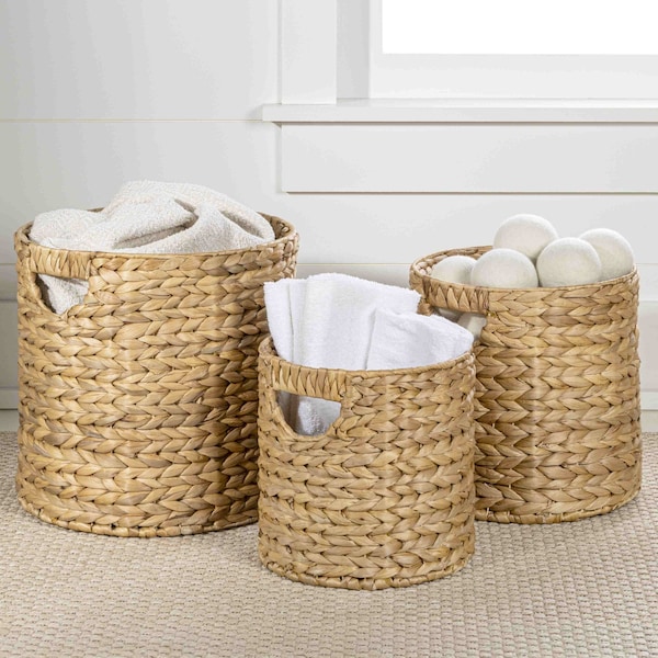 Happimess Avery Bohemian Cottage Hand-Woven Hyacinth Cylinder Nesting Baskets with Handles, Natural, 3PK BSK2011A-3SET - main