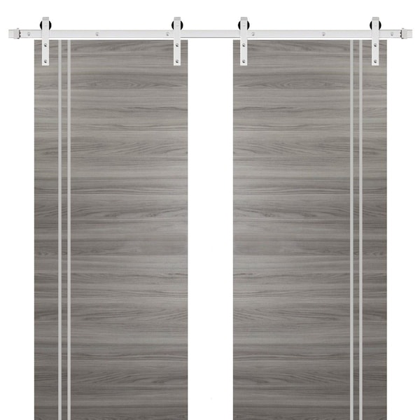 Sartodoors Sturdy Double Barn Door with Hardware, Planum 0310 Ginger Ash and Aluminum Strips, 13FT Rail Hanger PLANUM0310DB-S-GA-72 x 80 (2* 36x80) - main