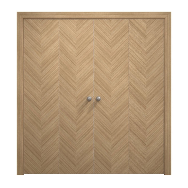 Sartodoors Sliding Closet Double Bi-fold Doors 72 x 96 inches, Ego 5005 Natural Oak, Sturdy Tracks Moldings T EGO5005DBF-SNA-72x96 (4* 18x96) - main