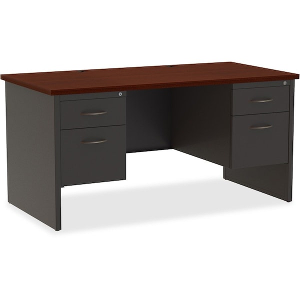 Hirsh Office Desk, Double Pedestal, 60"W x 30"D, Charcoal/Mahogany 20534 - main