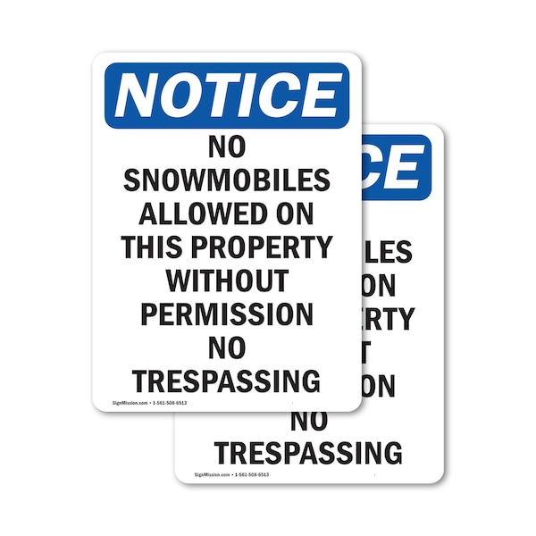 Signmission No Snowmobiles Allowed On This OSHA Notice Sign, Vinyl Decal, 10in W x 14in L, 2PK OS-2PACK-NS-D-1014-V-14814 - main