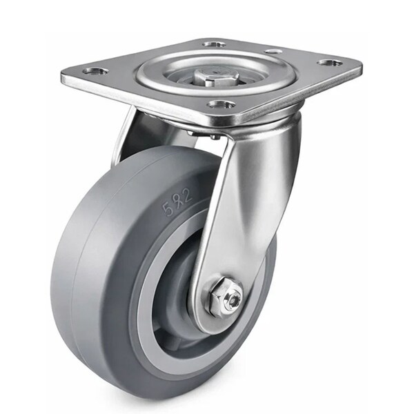 Hyw Products Heavy Duty Caster 5in x 2in Non-Marking Rubber Wheel Stainless Steel - Swivel (Flat) 40-50S-A1-INF(FLAT)(STS) - main