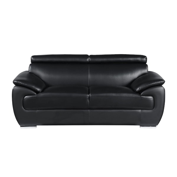 Homeroots 69in Black and Silver Leather Loveseat 720506 - main