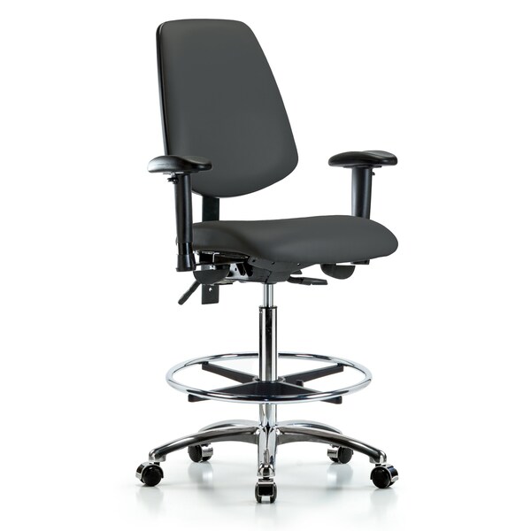 Blue Ridge Ergonomics High Bench Chair Adjustable Arms, 26" to 35-1/2" Height, Vinyl, Charcoal BR-VHBCH-MB-CR-T1-A1-CF-CC-8605 - main