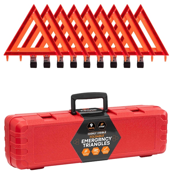 Xpose Safety 9 Sets Warning Triangle DOT Approved 3PK, Reflective Warning Road Safety Triangle Kit, 9PK WTR-3-9-X - main