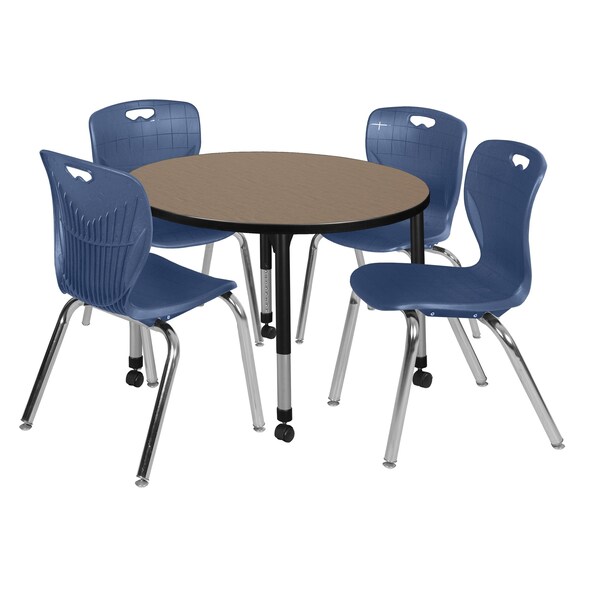 Regency Round Kee Mobile Adjustable Classroom Table W/ 4 Andy Chairs, 42 in W, 42 in L, Noble Oak TB42RNDNOAPCBK40NV - main