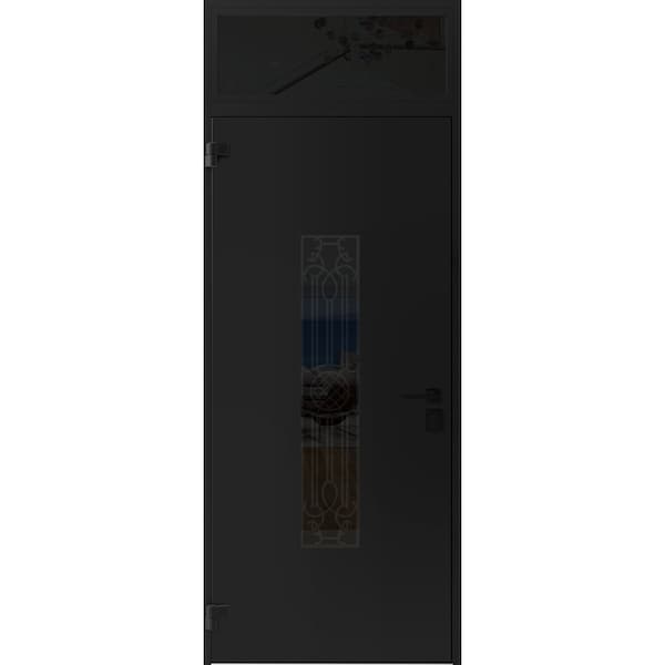 Vdomdoors Front Exterior Prehung Steel Door Ronex1477 Black Enamel Transom Window Sidelite Stainless Inserts RONEX1477EXD-BLK-W36xH80+16-RH-I - main