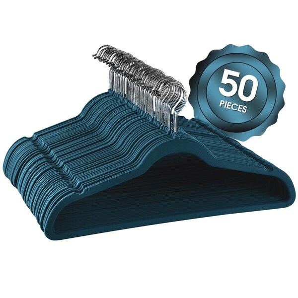 Elama Flocked Velvet Clothes Hangers with Stainless Steel Swivel Hooks, Blue - 50 Piece EL336123 - main