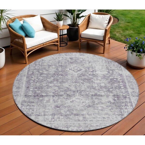 Homeroots 8' Plum Round Oriental Washable Indoor Outdoor Area Rug 607616 - main