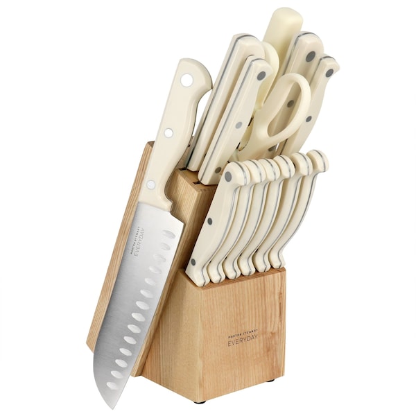 Martha Stewart Everyday 14 Piece Stainless Steel Cutlery and Wood Block Set in Linen 128734.14 - main