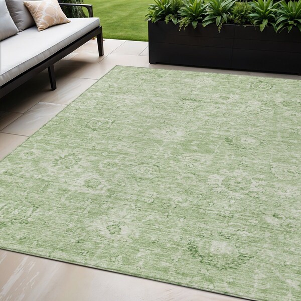 Homeroots 5' X 8' Artichoke Green And Ivory Damask Washable Indoor Outdoor Area Rug 603492 - main