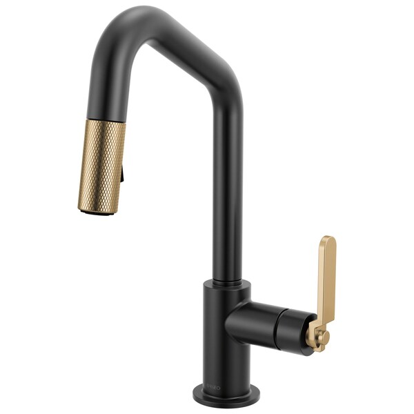 Brizo Litze Pull-Down Prep Faucet with Angle Spout, Industrial Handle Matte Black/Luxe Gold 63964LF-BLGL - main
