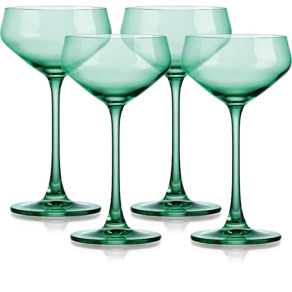 Homeroots Set of Four Green Crystal Shallow Bowl Stemmed Coupe 485963 - main